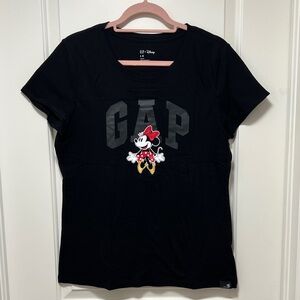 GAP Black Short Sleeve Minnie Mouse Graphic Tee with Red Bow